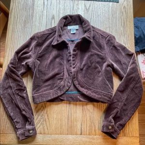 Cropped velvet brown blazer with blue lining